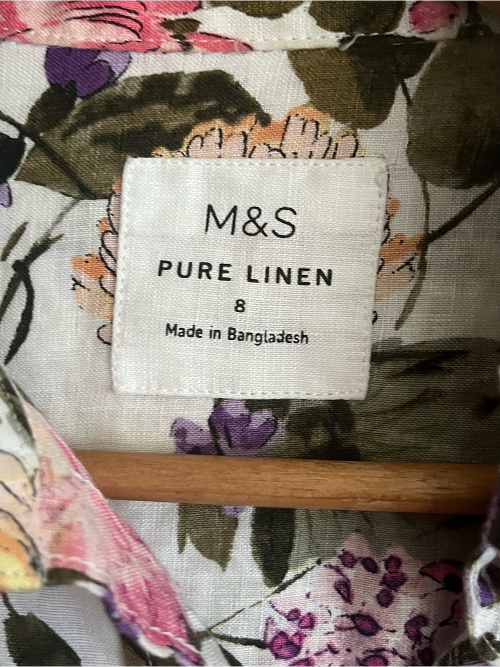 M&S Pure Linen Floral Button-Up — Purple & Pink Bloom- Small PTP 20 inch - Picture 6 of 7